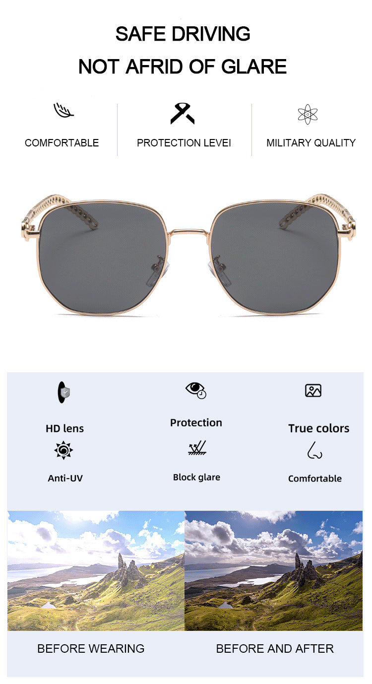 SolarVibe – Gafas de Sol con Marco Ovalado y Cadena Metálica para la Mujer que Vive en Modo Ícono