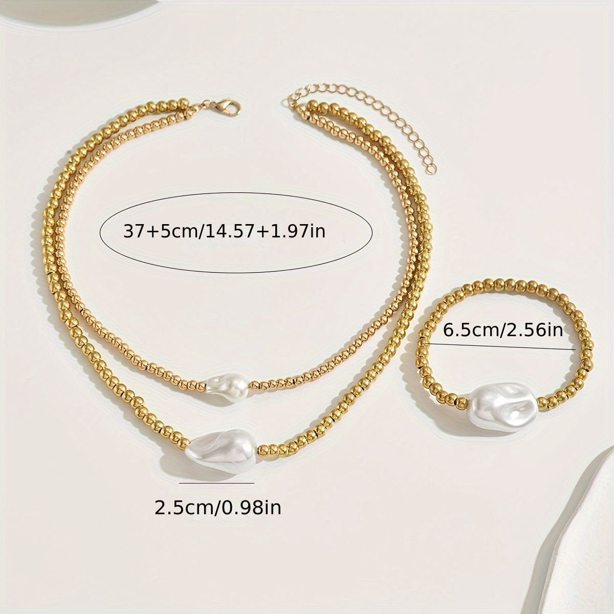 GoldenLustre – Set de Collar y Pulsera de Perlas con Baño de Oro 14K para la Elegancia Eterna