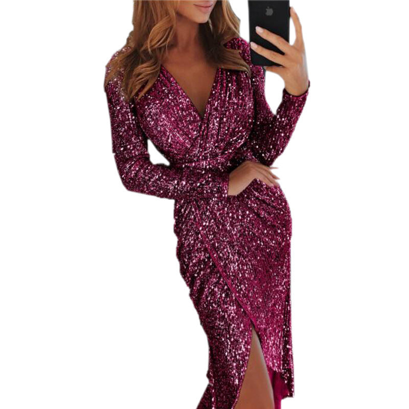 GlowSculpt – Vestido Bodycon de Manga Larga con Efecto Bronce para la Mujer que Ilumina la Noche