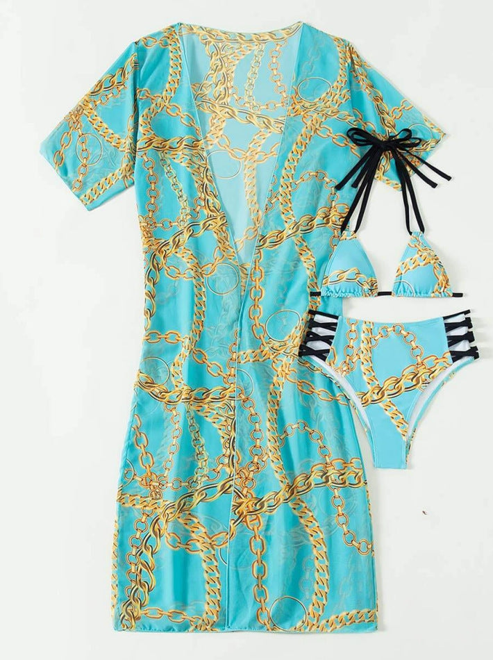 Luxe Links Chain-Print Triangle Bikini