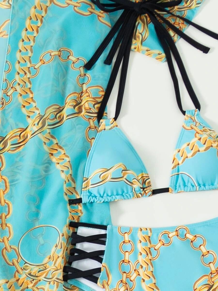 Luxe Links Chain-Print Triangle Bikini