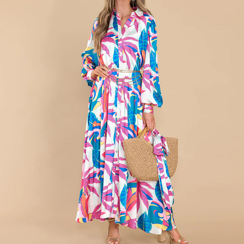 RoyalPrint – Vestido Camisero Estampado con Manga Larga y Ruedo Oversized para la Reina del Estilo Desenfadado