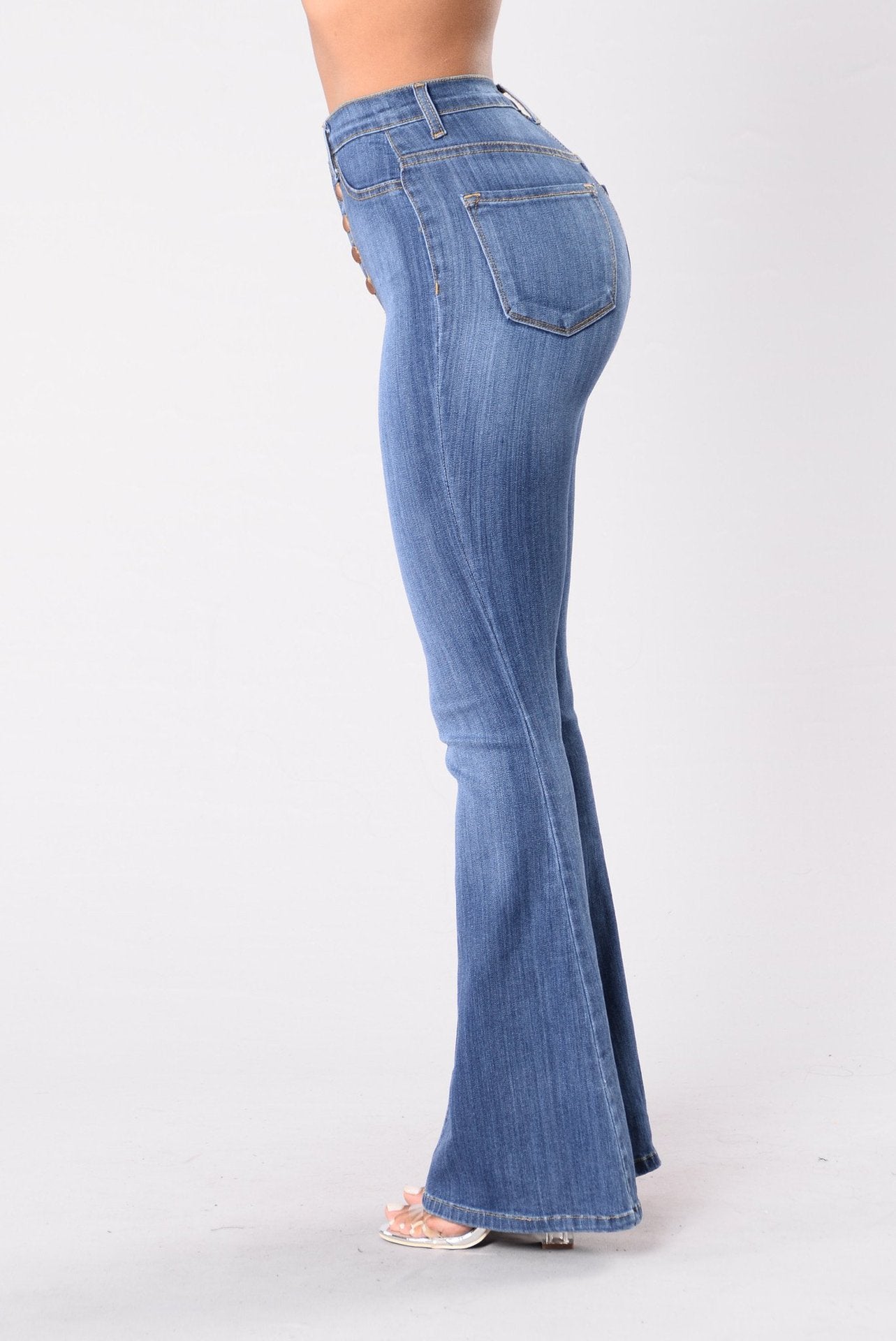 Trendy High-Waist Bell-Bottom Jeans