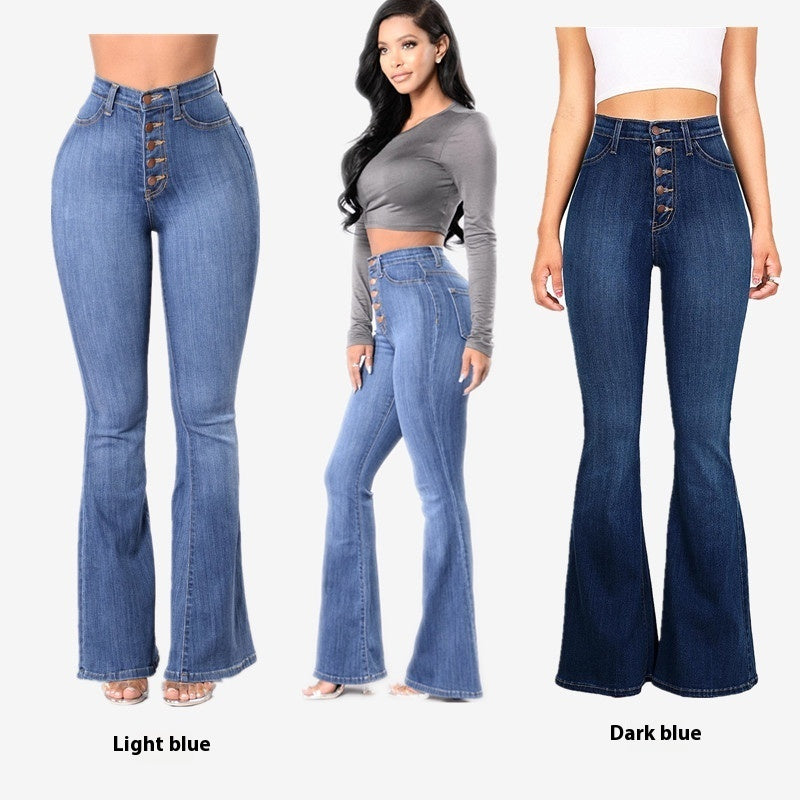 Trendy High-Waist Bell-Bottom Jeans