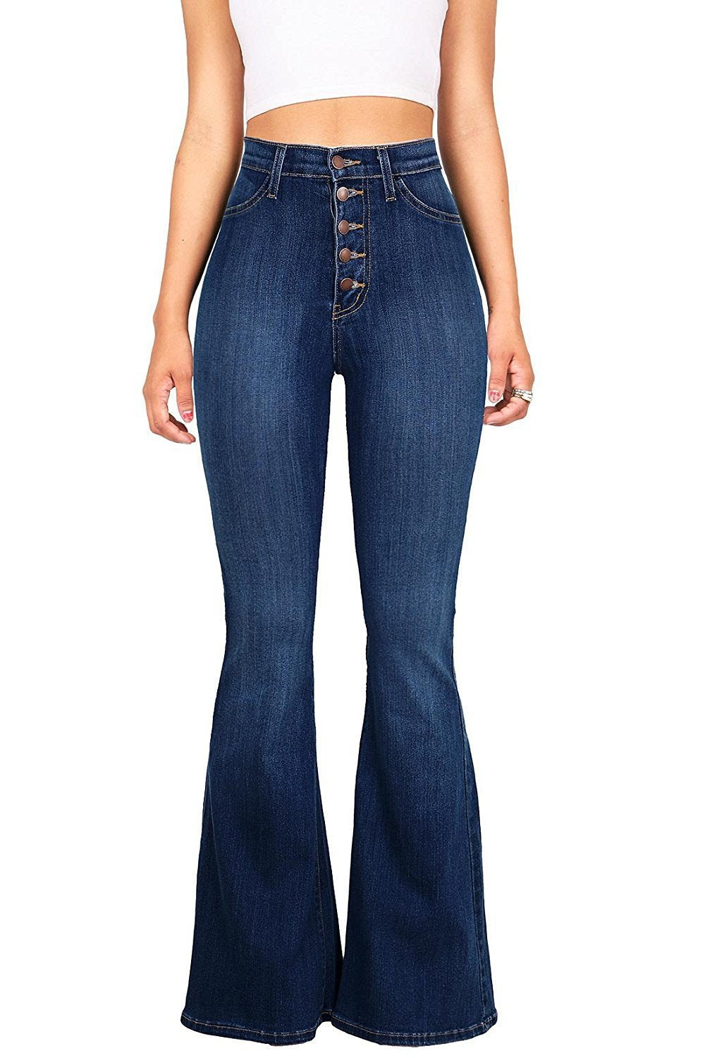 Trendy High-Waist Bell-Bottom Jeans