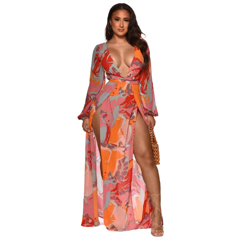 ÉtoilePrint – Vestido Estampado de Manga Larga Estilo Europeo & Americano para la Mujer que Brilla sin Medir Intensidad