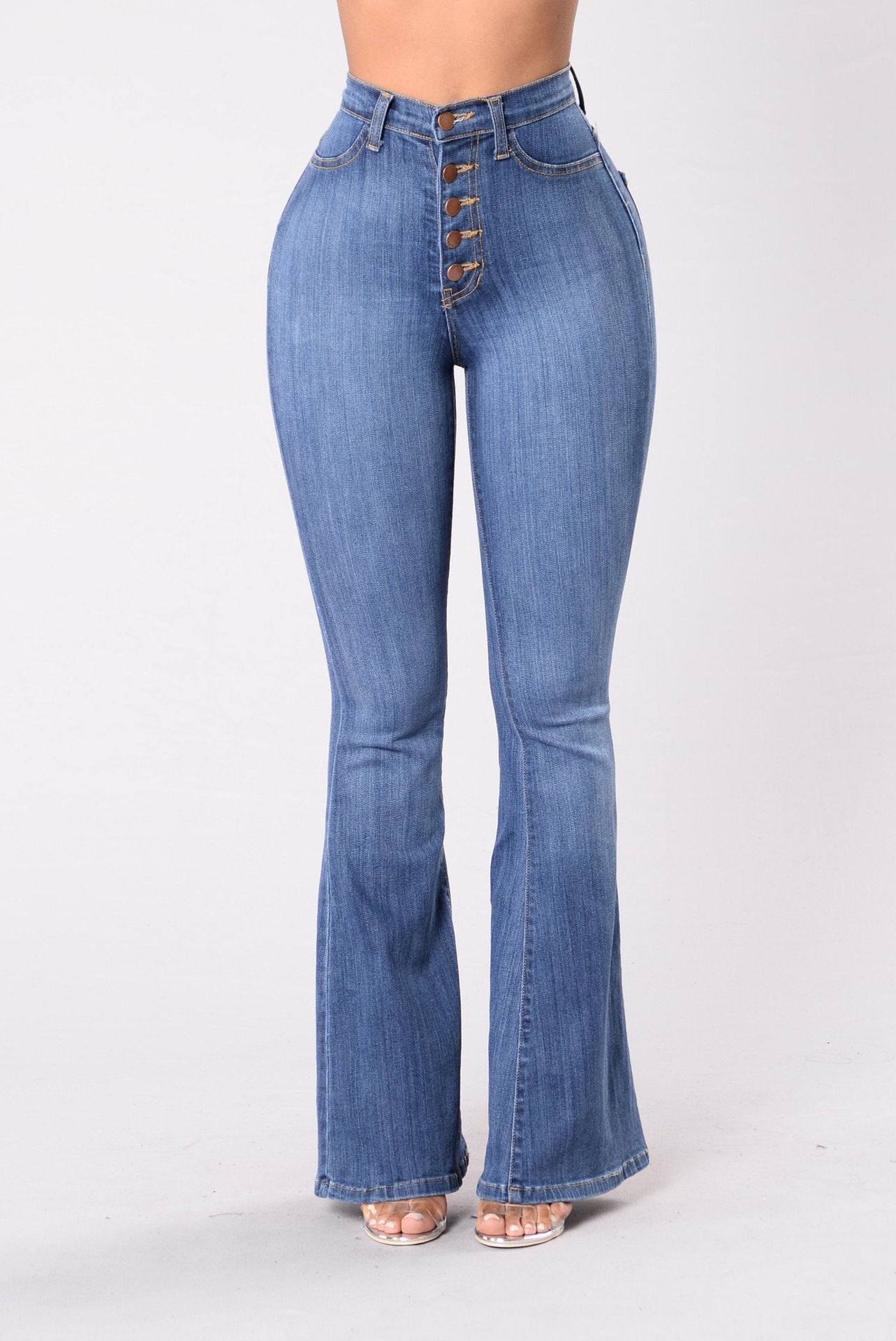 Trendy High-Waist Bell-Bottom Jeans