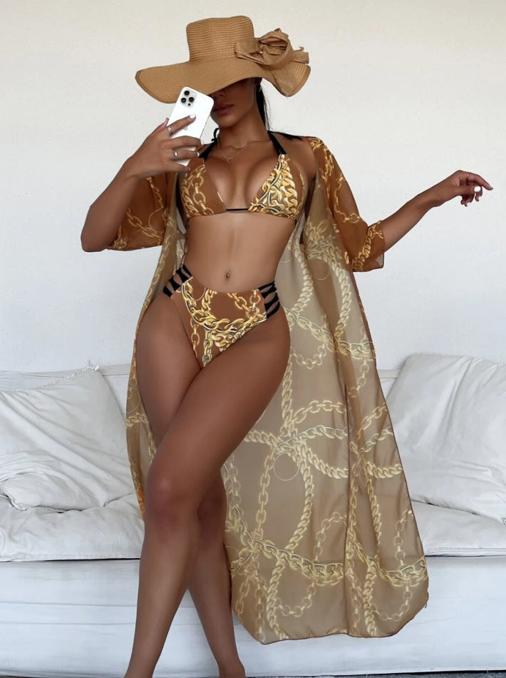 Luxe Links Chain-Print Triangle Bikini