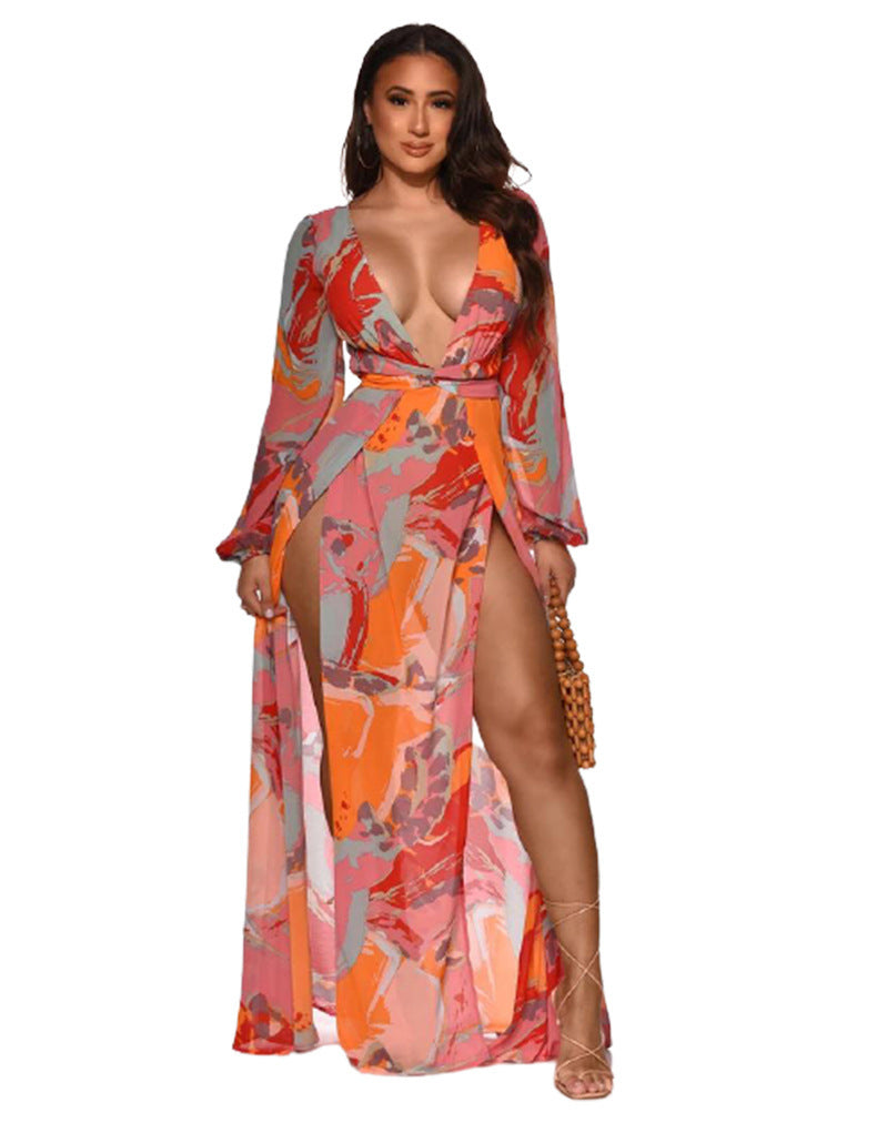 ÉtoilePrint – Vestido Estampado de Manga Larga Estilo Europeo & Americano para la Mujer que Brilla sin Medir Intensidad