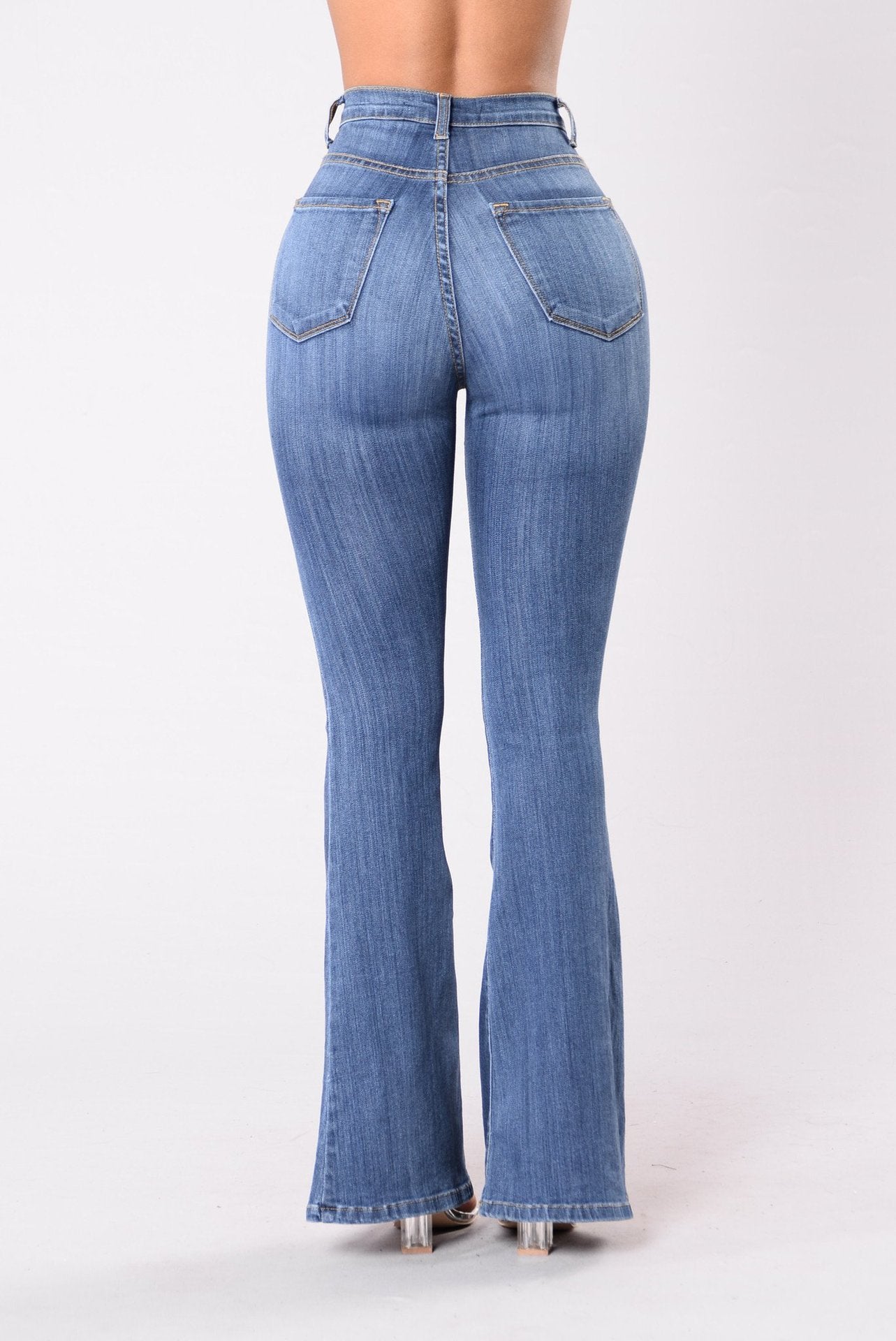 Trendy High-Waist Bell-Bottom Jeans
