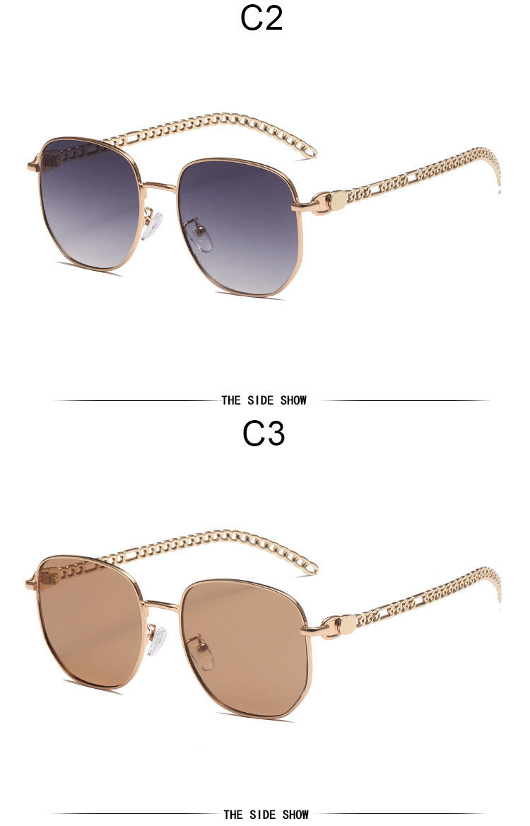 SolarVibe – Gafas de Sol con Marco Ovalado y Cadena Metálica para la Mujer que Vive en Modo Ícono