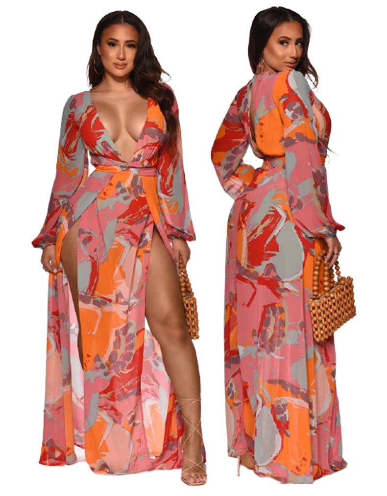 ÉtoilePrint – Vestido Estampado de Manga Larga Estilo Europeo & Americano para la Mujer que Brilla sin Medir Intensidad