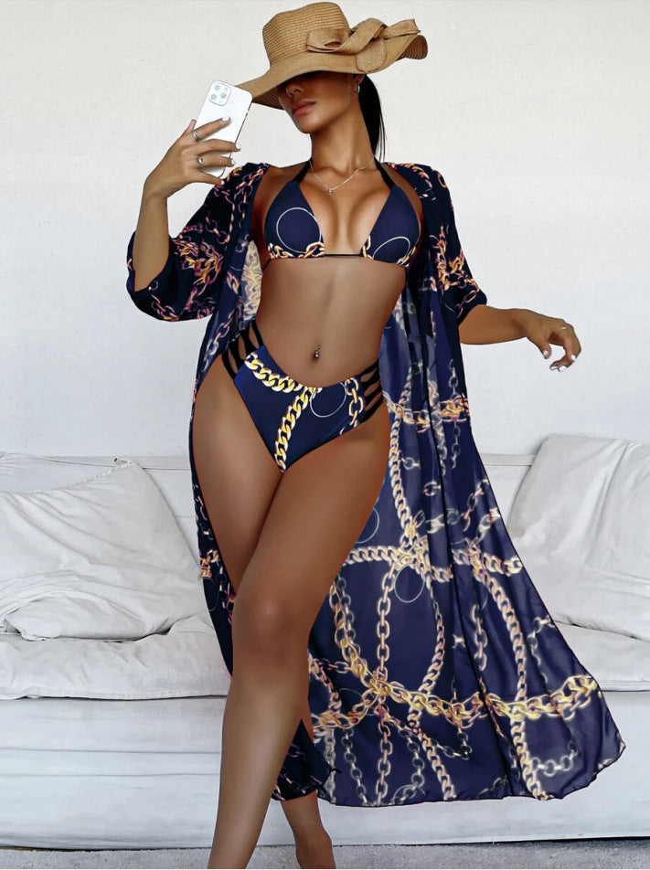 Luxe Links Chain-Print Triangle Bikini
