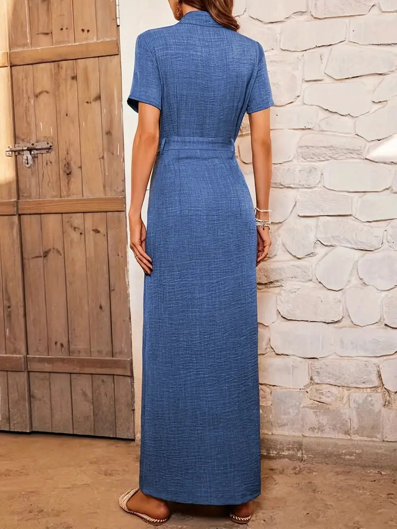 DenimMuse – Vestido Casual de Mezclilla con Mangas Cortas para la Reina del Estilo Relajado