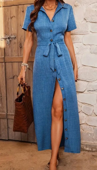 DenimMuse – Vestido Casual de Mezclilla con Mangas Cortas para la Reina del Estilo Relajado