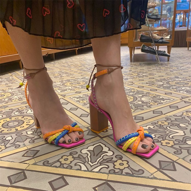 RomanGlam Colorful Heel Sandals