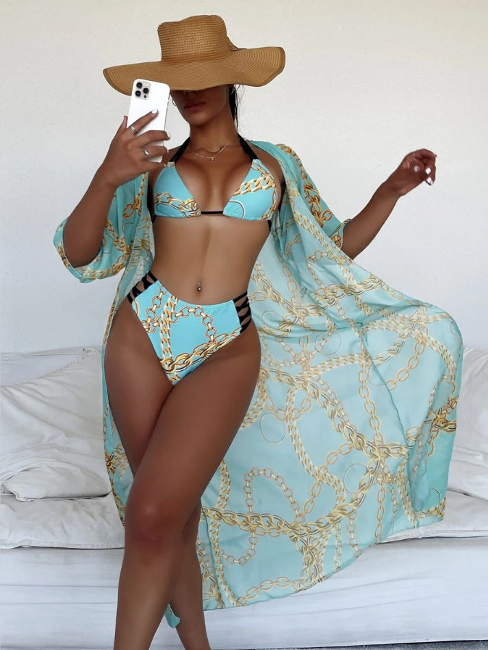 Luxe Links Chain-Print Triangle Bikini