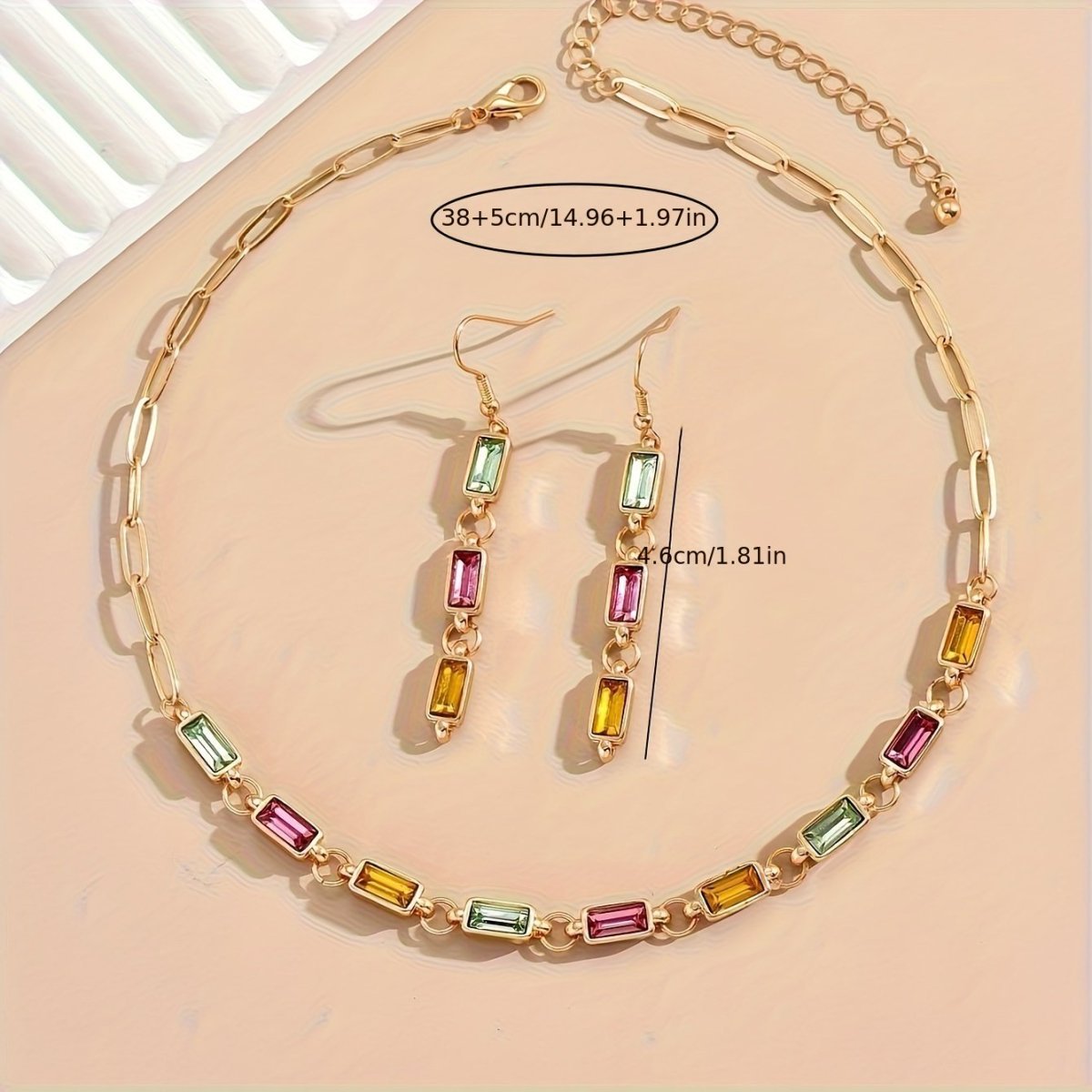 CelestiaGlam – Set de Collar y Aretes con Cristales de Colores para la Mujer que Ilumina Todo a su Paso