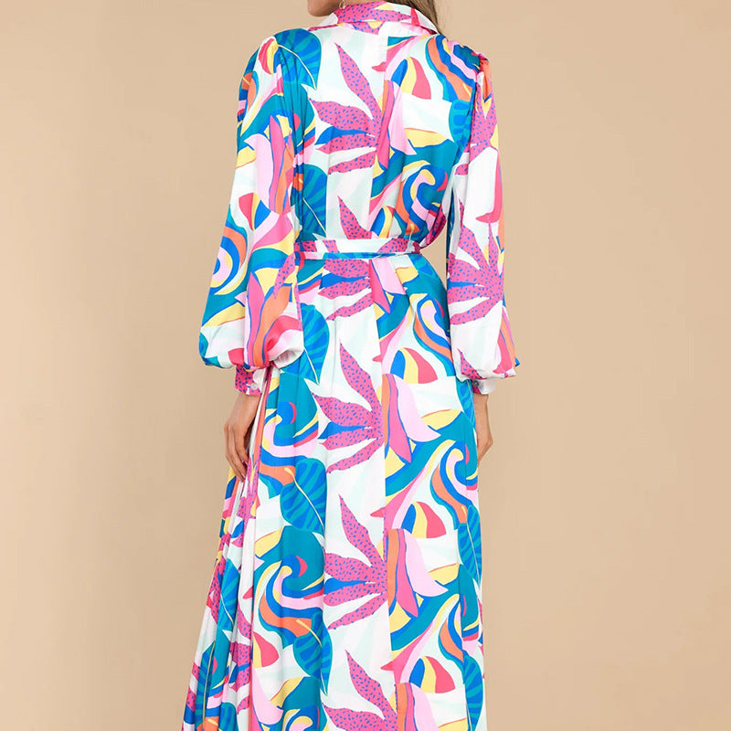 RoyalPrint – Vestido Camisero Estampado con Manga Larga y Ruedo Oversized para la Reina del Estilo Desenfadado